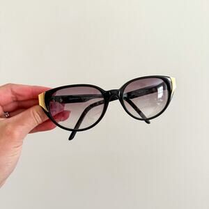 Vintage Claudio La Viola Italian Round Sunglasses Black Gold